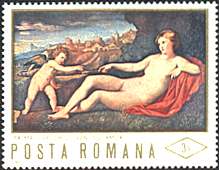 Romania, 1971. Palma il Vechhio - Jacoppo Negretti, Venus and Amor. Sc. 2260. National Art Museum, Bucharest
