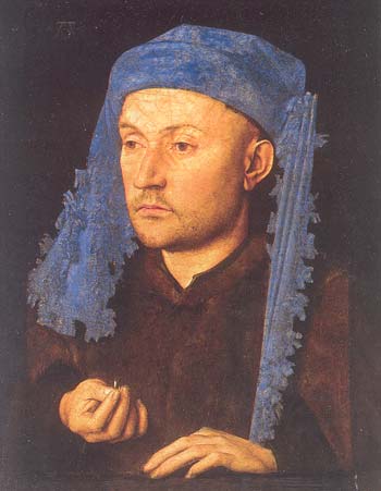 Jan van Eyck. Man with a Blue Cap. About 1420.