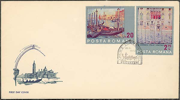 1972, Save Venice.  Sea painting, Sc. 2375. Venice Palace, by N. Darascu. Sc. 2378.