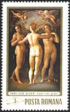 Romania, 1969. Hans von Aacheni, The Three Graces. Sc. 2093. Nat. Art. Museum. Galeria Universala, Bucharest.