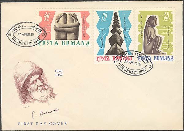 Rommania, 1967. Brancusi, 10th anniversary of death. FDC. Apr. 27